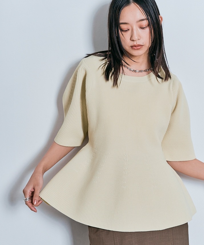 ハーフスリーブペプラムニットトップス 全3色 【SALE】
