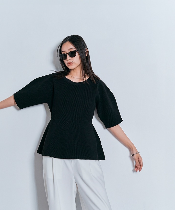 ハーフスリーブペプラムニットトップス 全3色 【SALE】