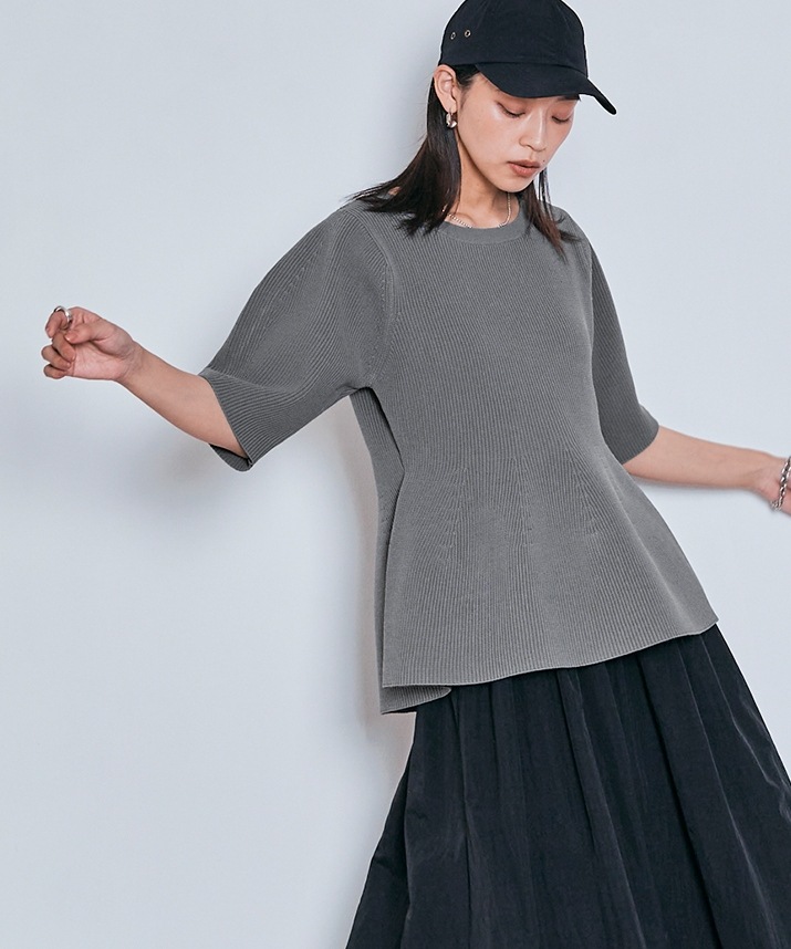 ハーフスリーブペプラムニットトップス 全3色 【SALE】