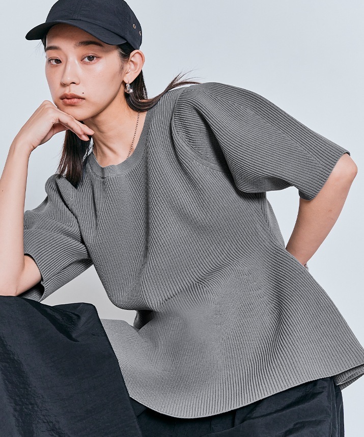 ハーフスリーブペプラムニットトップス 全3色 【SALE】