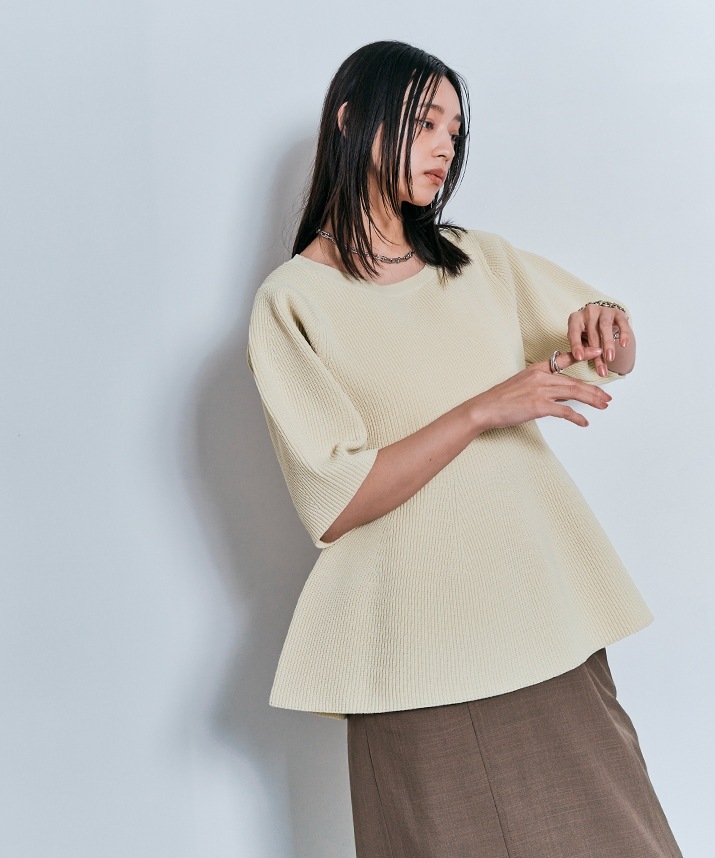 ハーフスリーブペプラムニットトップス 全3色 【SALE】