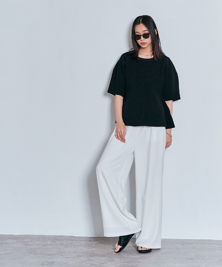 ハーフスリーブペプラムニットトップス 全3色 【SALE】