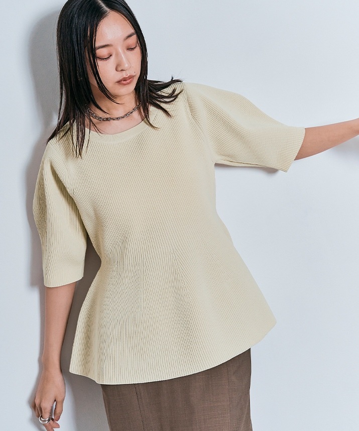 ハーフスリーブペプラムニットトップス 全3色 【SALE】