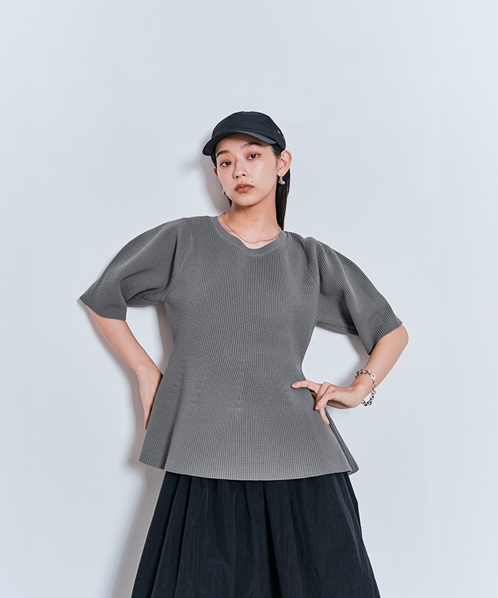 ハーフスリーブペプラムニットトップス 全3色 【SALE】