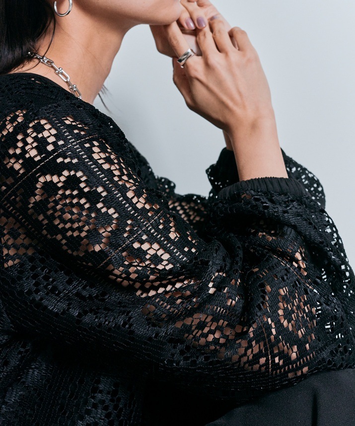 スクエアレースロングスリーブブラウス 全2色 2サイズ 【SALE】