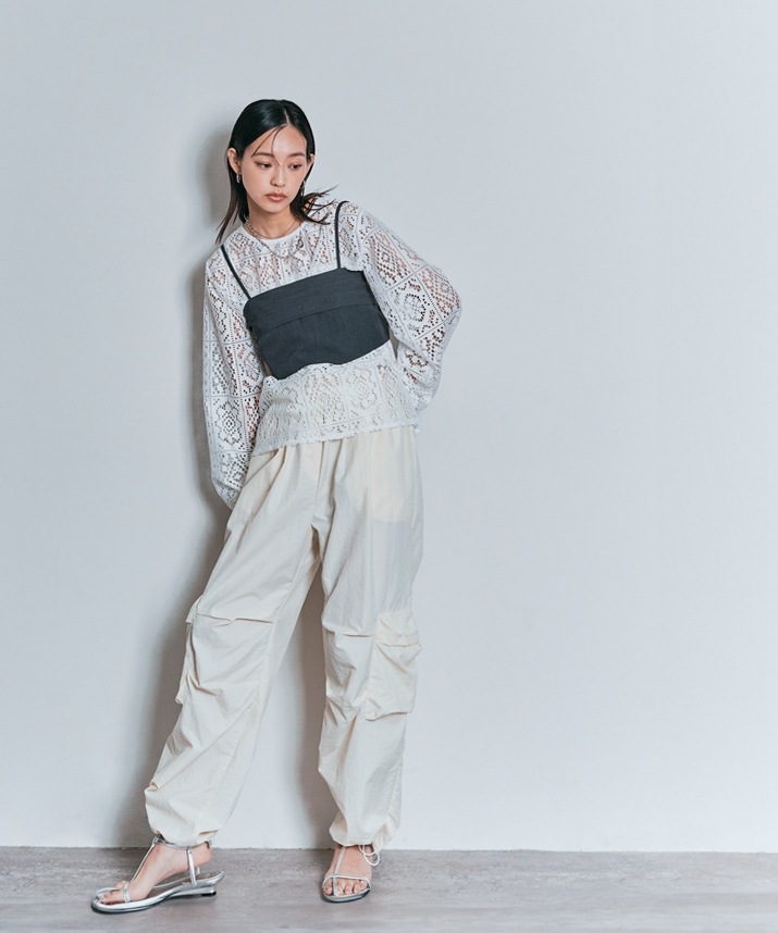 スクエアレースロングスリーブブラウス 全2色 2サイズ 【SALE】