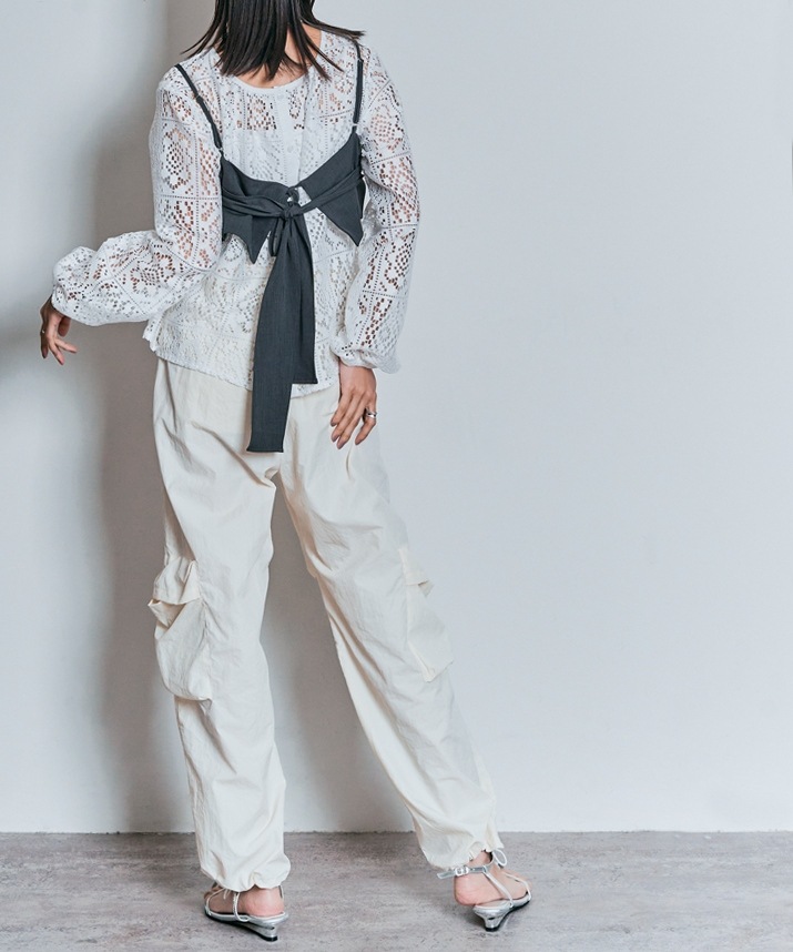 スクエアレースロングスリーブブラウス 全2色 2サイズ 【SALE】