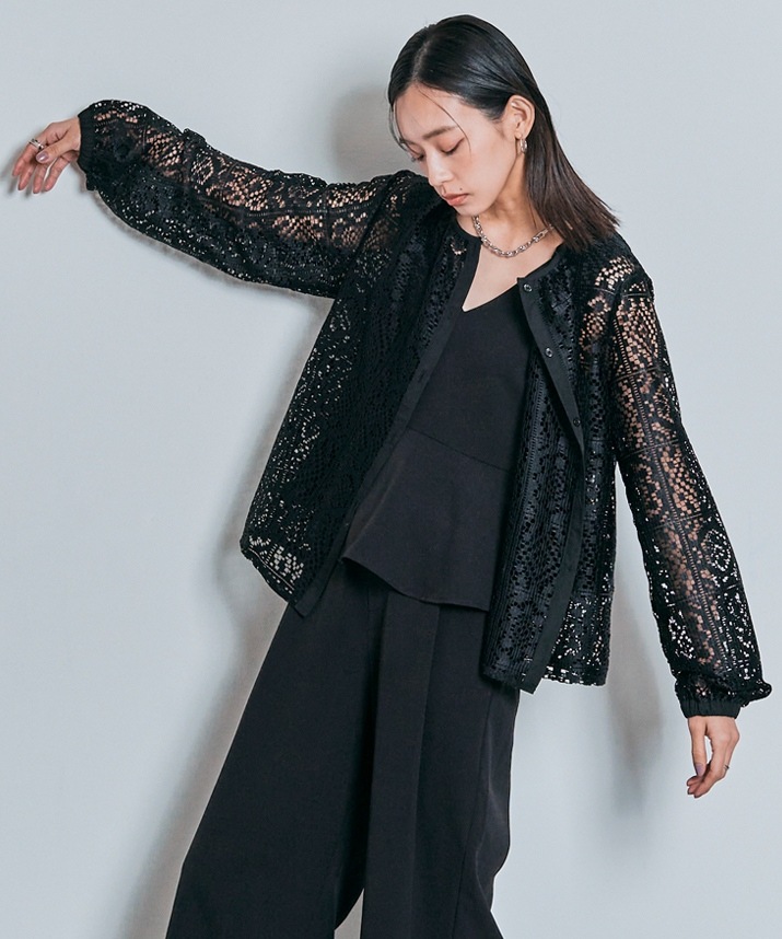 スクエアレースロングスリーブブラウス 全2色 2サイズ 【SALE】