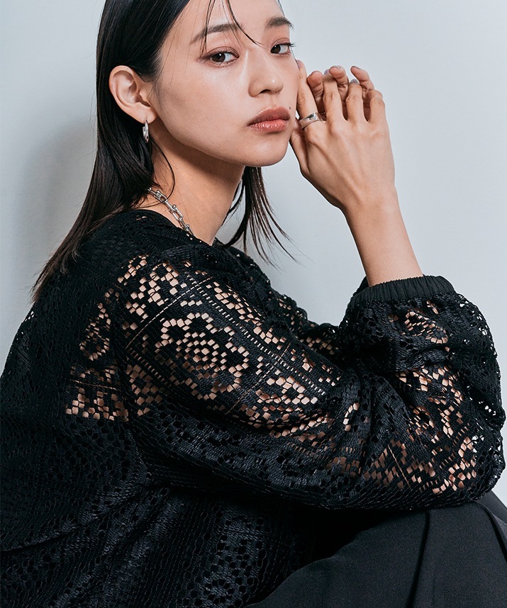 スクエアレースロングスリーブブラウス 全2色 2サイズ 【SALE】