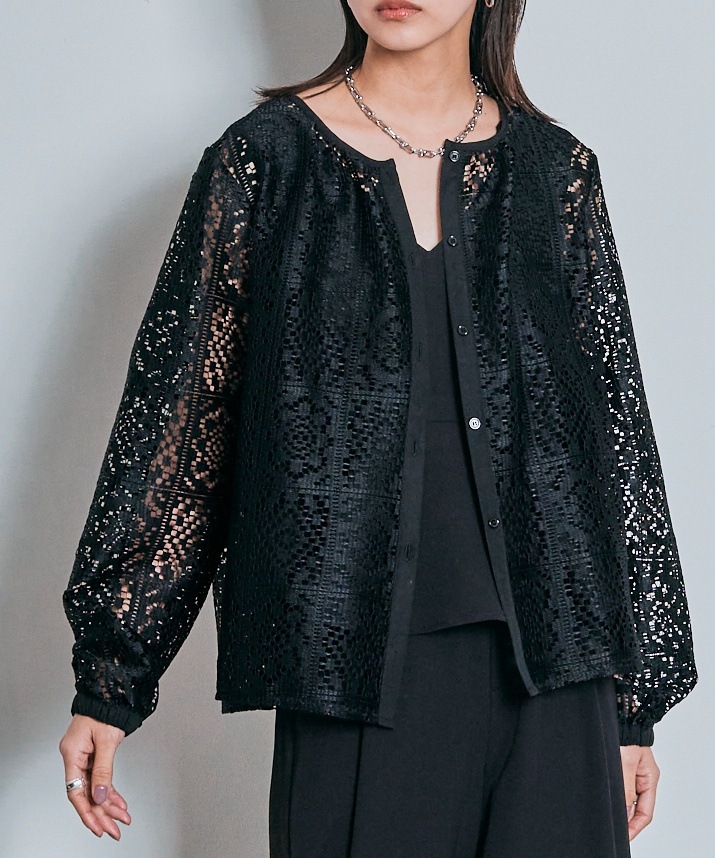 スクエアレースロングスリーブブラウス 全2色 2サイズ 【SALE】