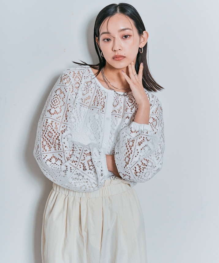 スクエアレースロングスリーブブラウス 全2色 2サイズ 【SALE】