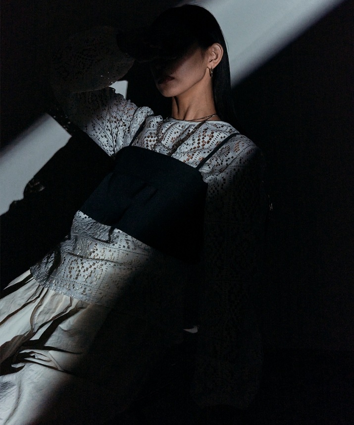 スクエアレースロングスリーブブラウス 全2色 2サイズ 【SALE】