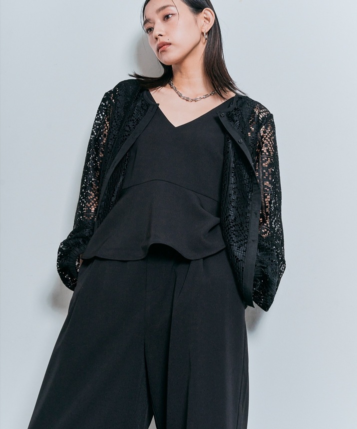 スクエアレースロングスリーブブラウス 全2色 2サイズ 【SALE】