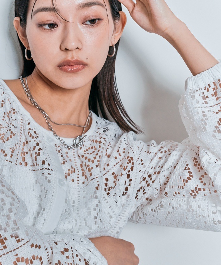 スクエアレースロングスリーブブラウス 全2色 2サイズ 【SALE】