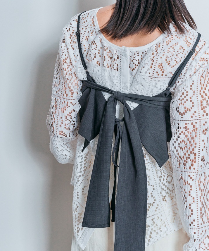 スクエアレースロングスリーブブラウス 全2色 2サイズ 【SALE】