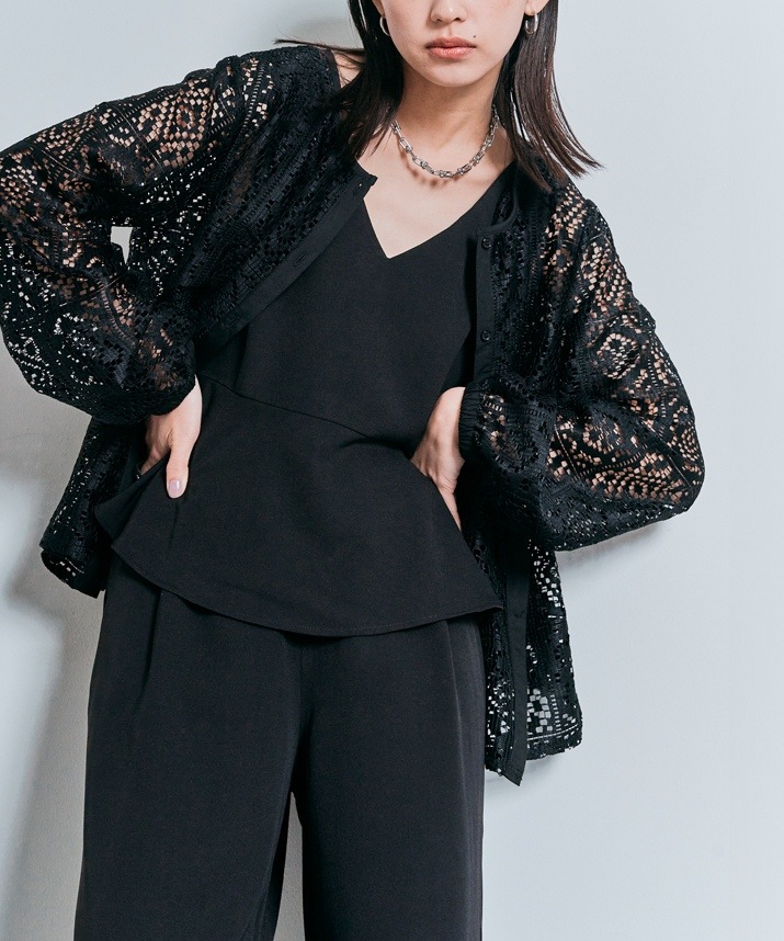 スクエアレースロングスリーブブラウス 全2色 2サイズ 【SALE】