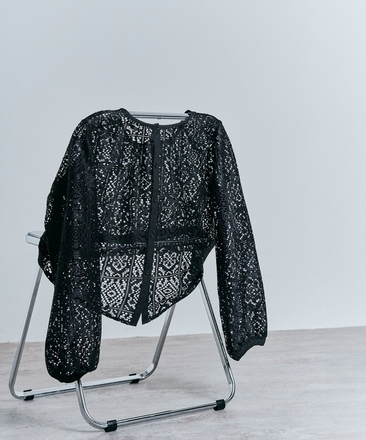 スクエアレースロングスリーブブラウス 全2色 2サイズ 【SALE】