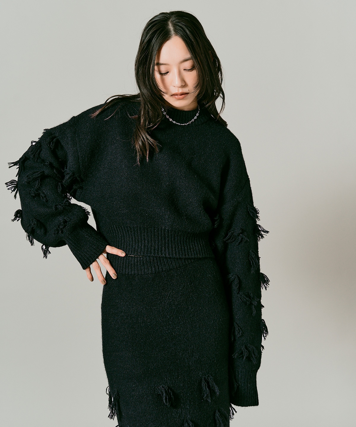 予約販売】ポイントフリンジショートニット 全3色 | トップス,ニット