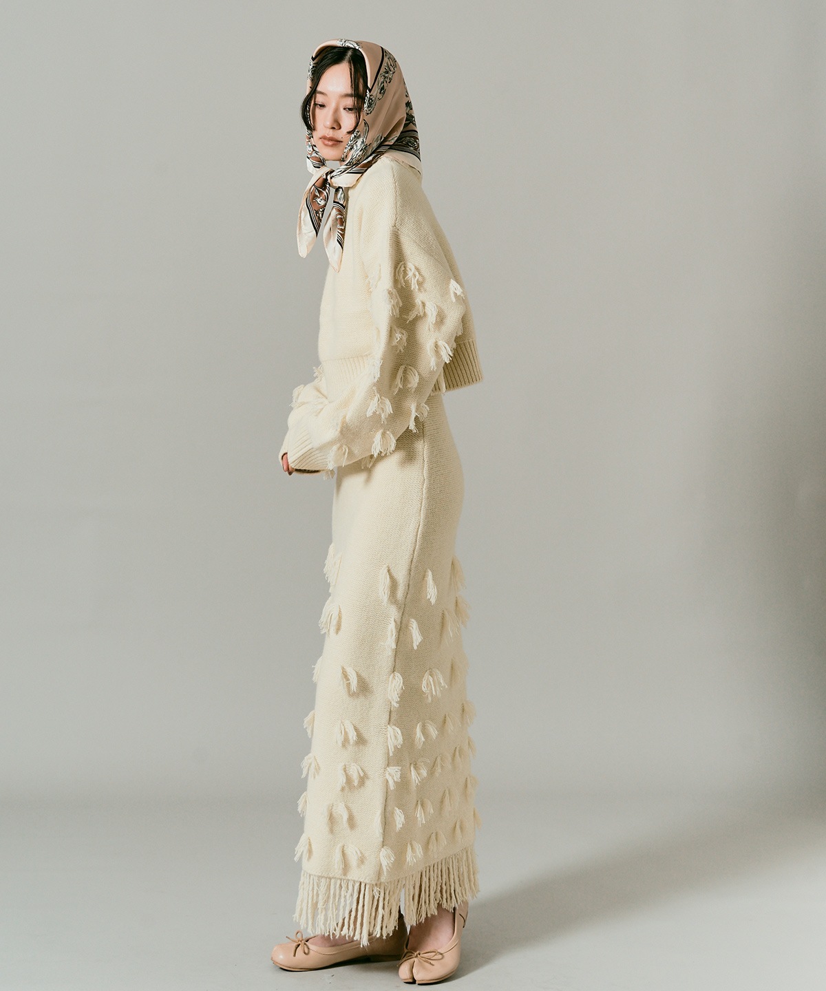 UN3D. メッシュショートニット ベージュ フリンジ UN3D. メッシュショートニット ベージュ フリンジ