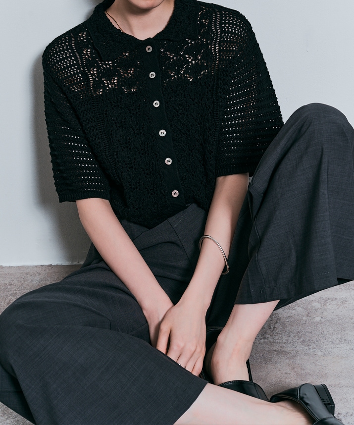 【美品】Drawer SPRING1 5Gポップコーン編みカーディガン ブラック コンパクトクロシェ編みカーディガン | トップス,カーディガン | W:Huku
