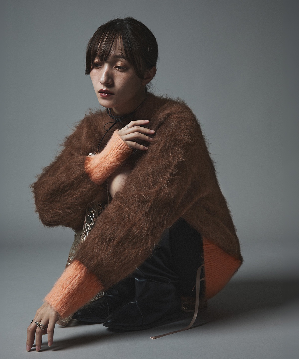 【予約販売】モヘアシャギー配色ニットトップス 全4色