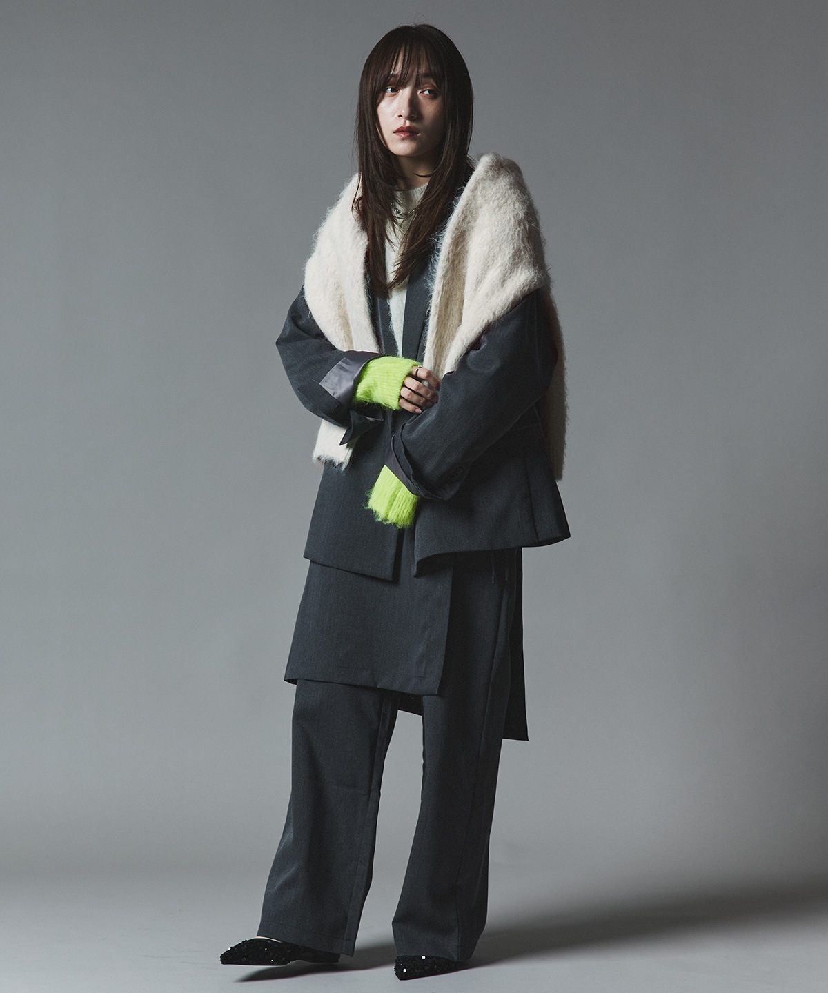 【予約販売】モヘアシャギー配色ニットトップス 全4色