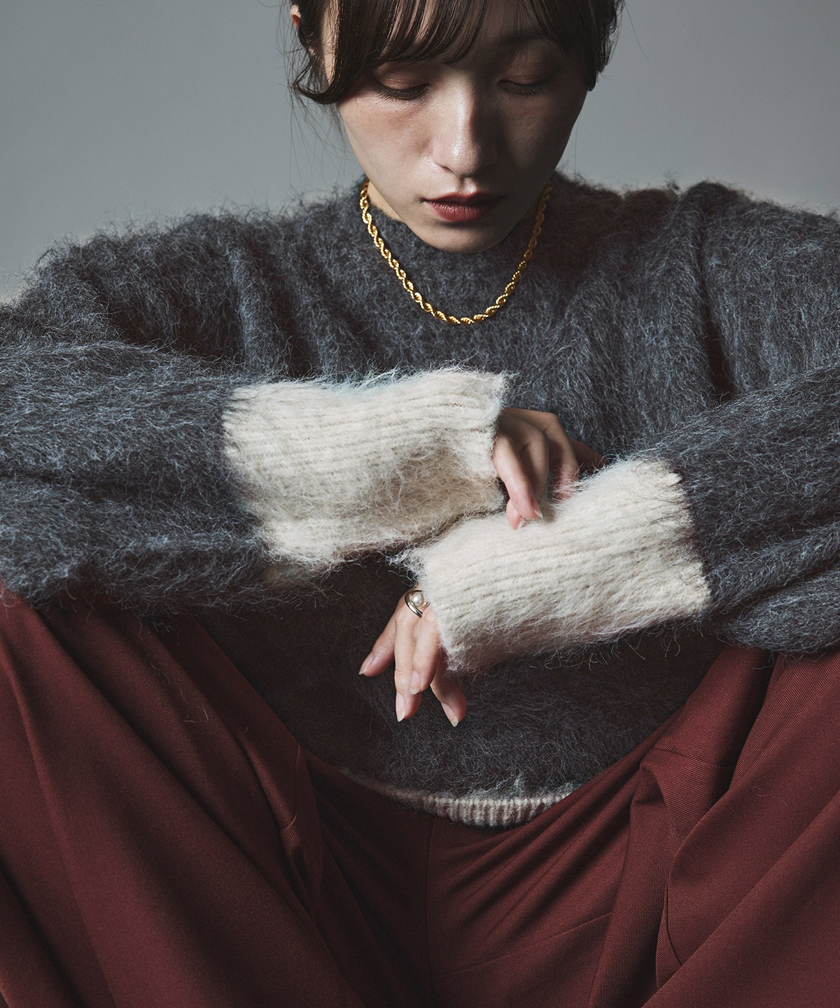 【予約販売】モヘアシャギー配色ニットトップス 全4色