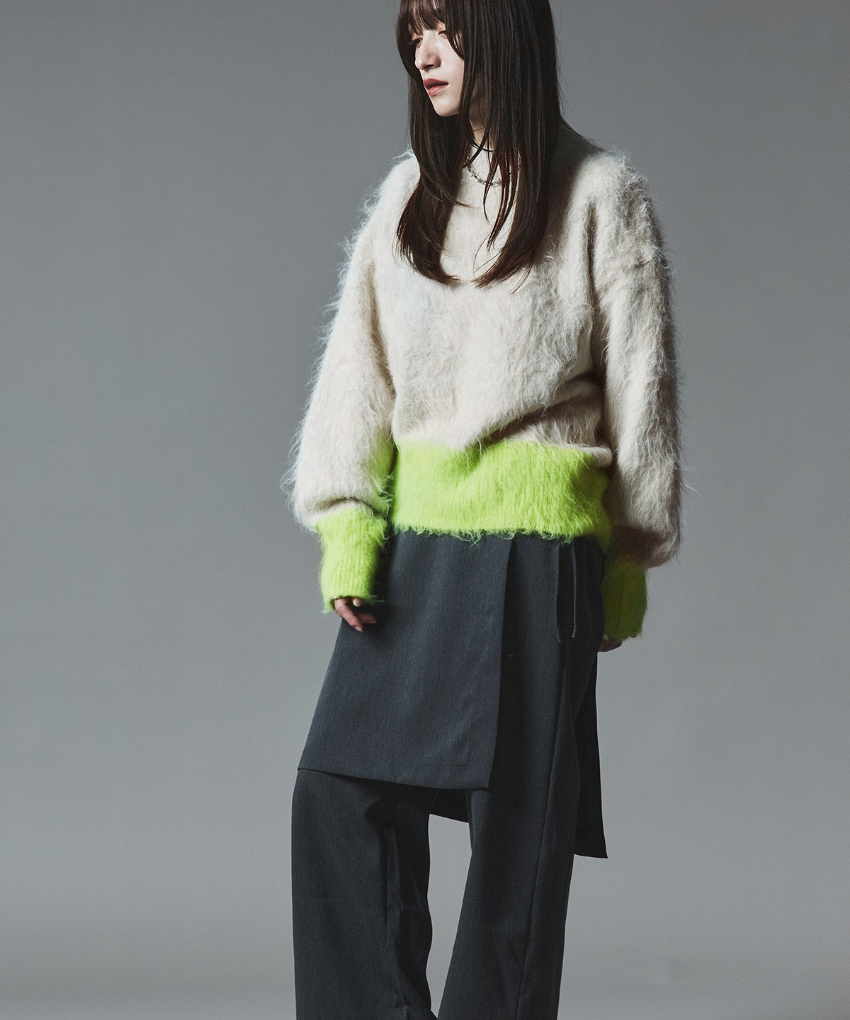 【予約販売】モヘアシャギー配色ニットトップス 全4色