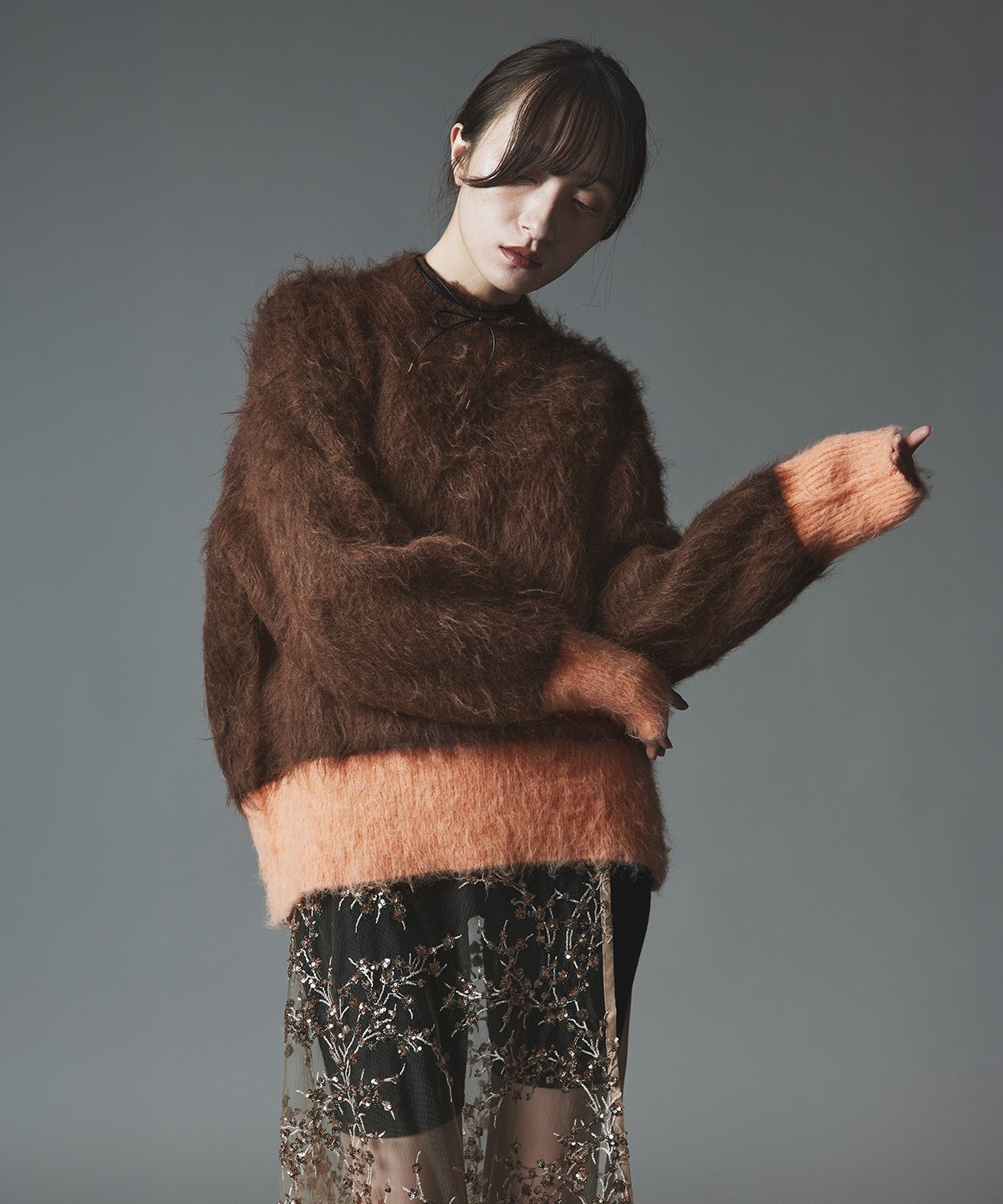 【予約販売】モヘアシャギー配色ニットトップス 全4色