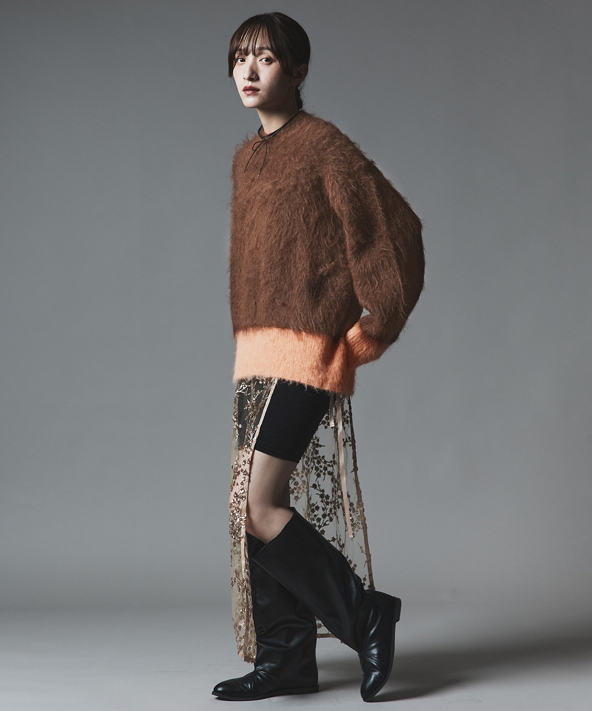 【予約販売】モヘアシャギー配色ニットトップス 全4色