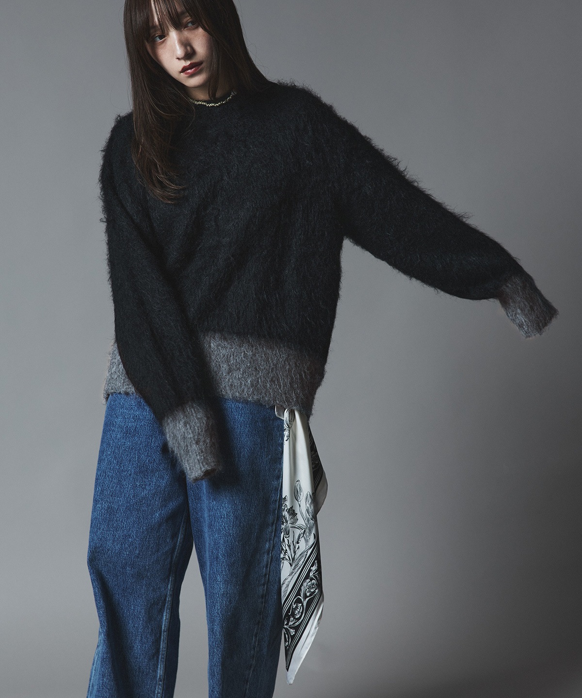 【予約販売】モヘアシャギー配色ニットトップス 全4色