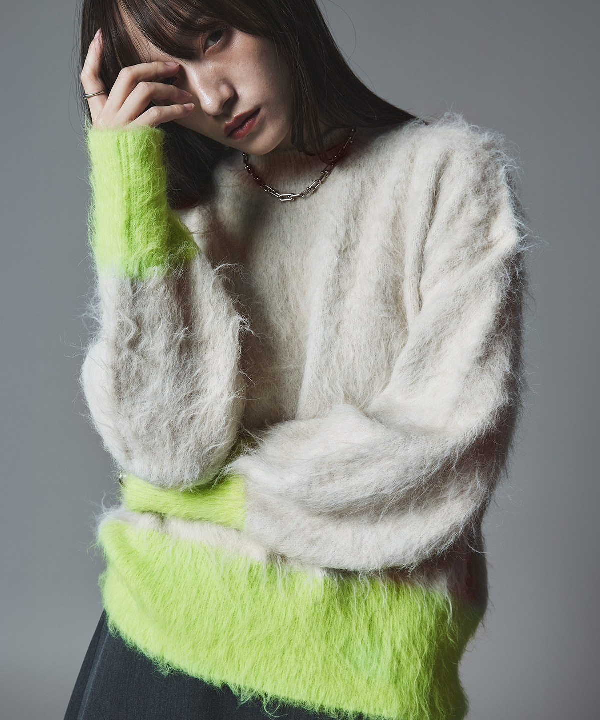 【予約販売】モヘアシャギー配色ニットトップス 全4色