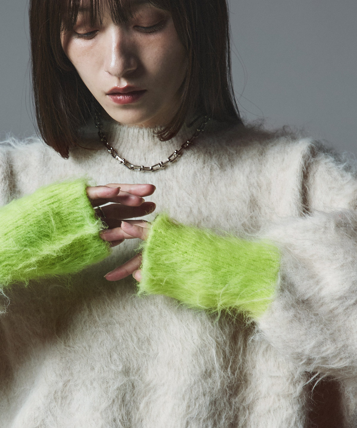 【予約販売】モヘアシャギー配色ニットトップス 全4色