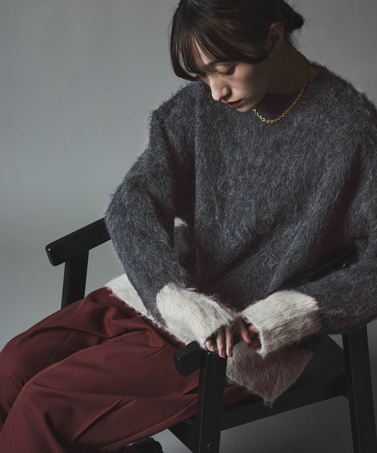 【予約販売】モヘアシャギー配色ニットトップス 全4色