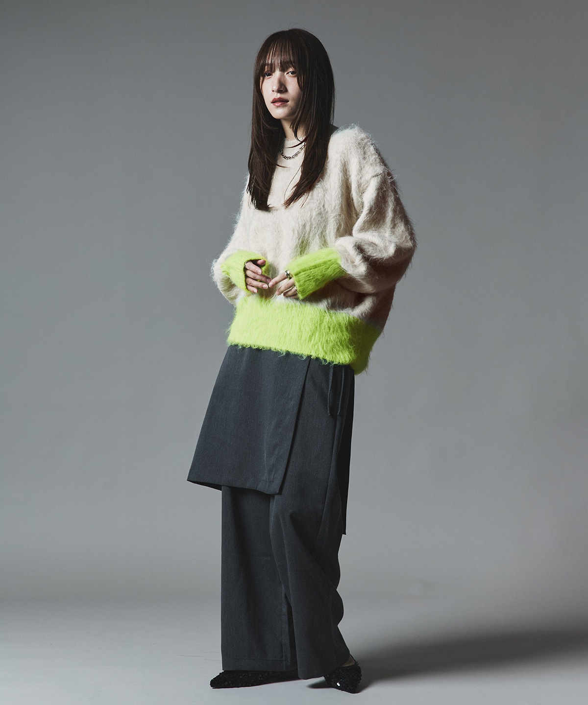 【予約販売】モヘアシャギー配色ニットトップス 全4色