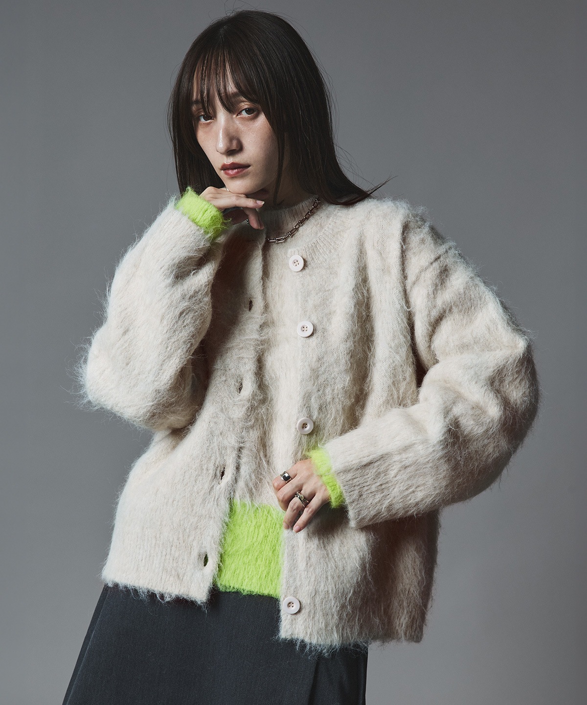 【予約販売】モヘアシャギー配色ニットトップス 全4色