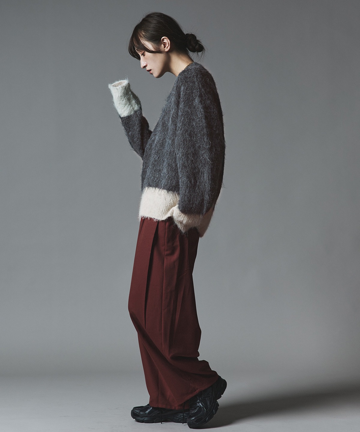 【予約販売】モヘアシャギー配色ニットトップス 全4色