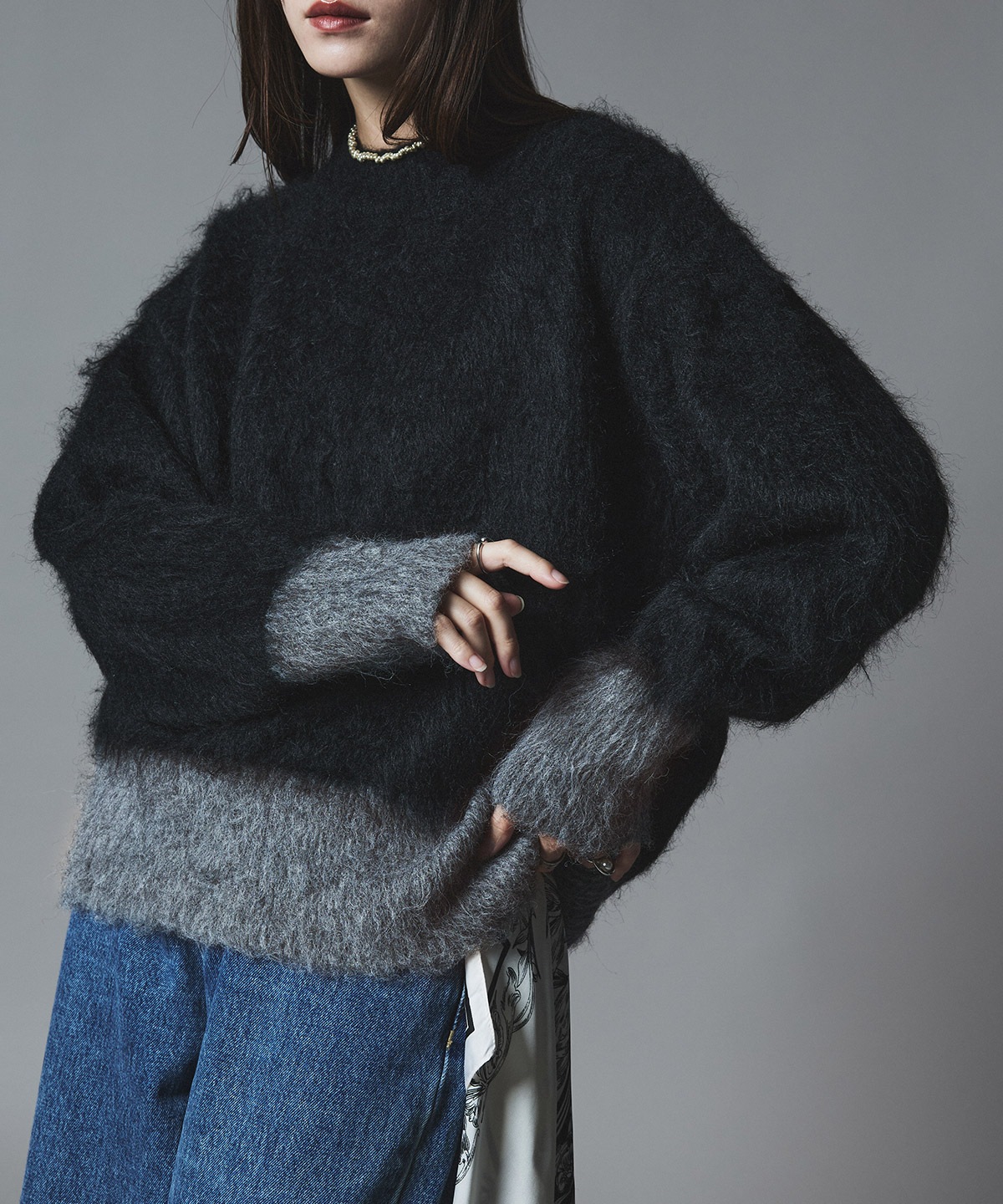 【予約販売】モヘアシャギー配色ニットトップス 全4色