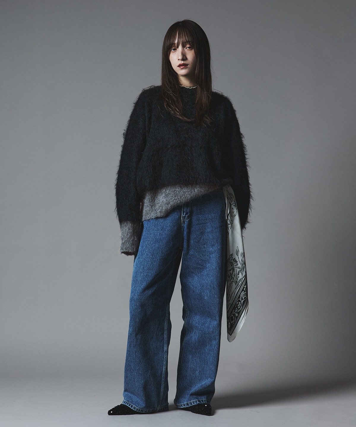 【予約販売】モヘアシャギー配色ニットトップス 全4色