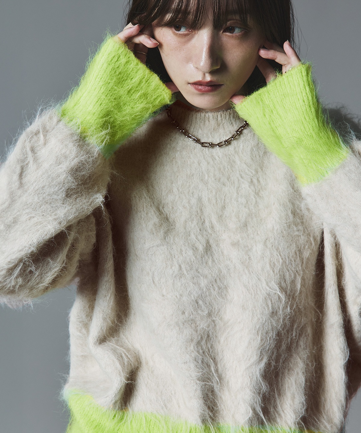 【予約販売】モヘアシャギー配色ニットトップス 全4色