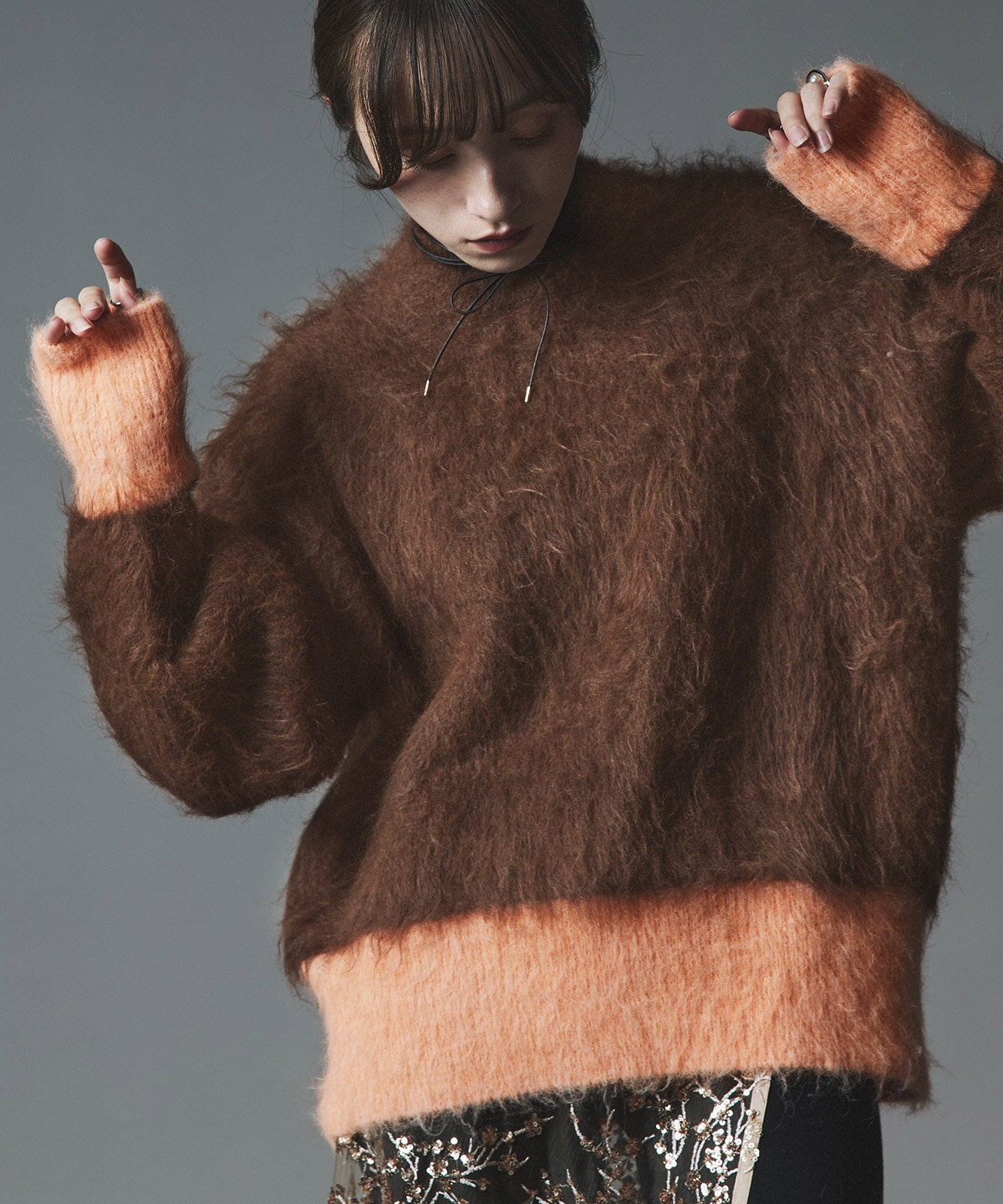 【予約販売】モヘアシャギー配色ニットトップス 全4色