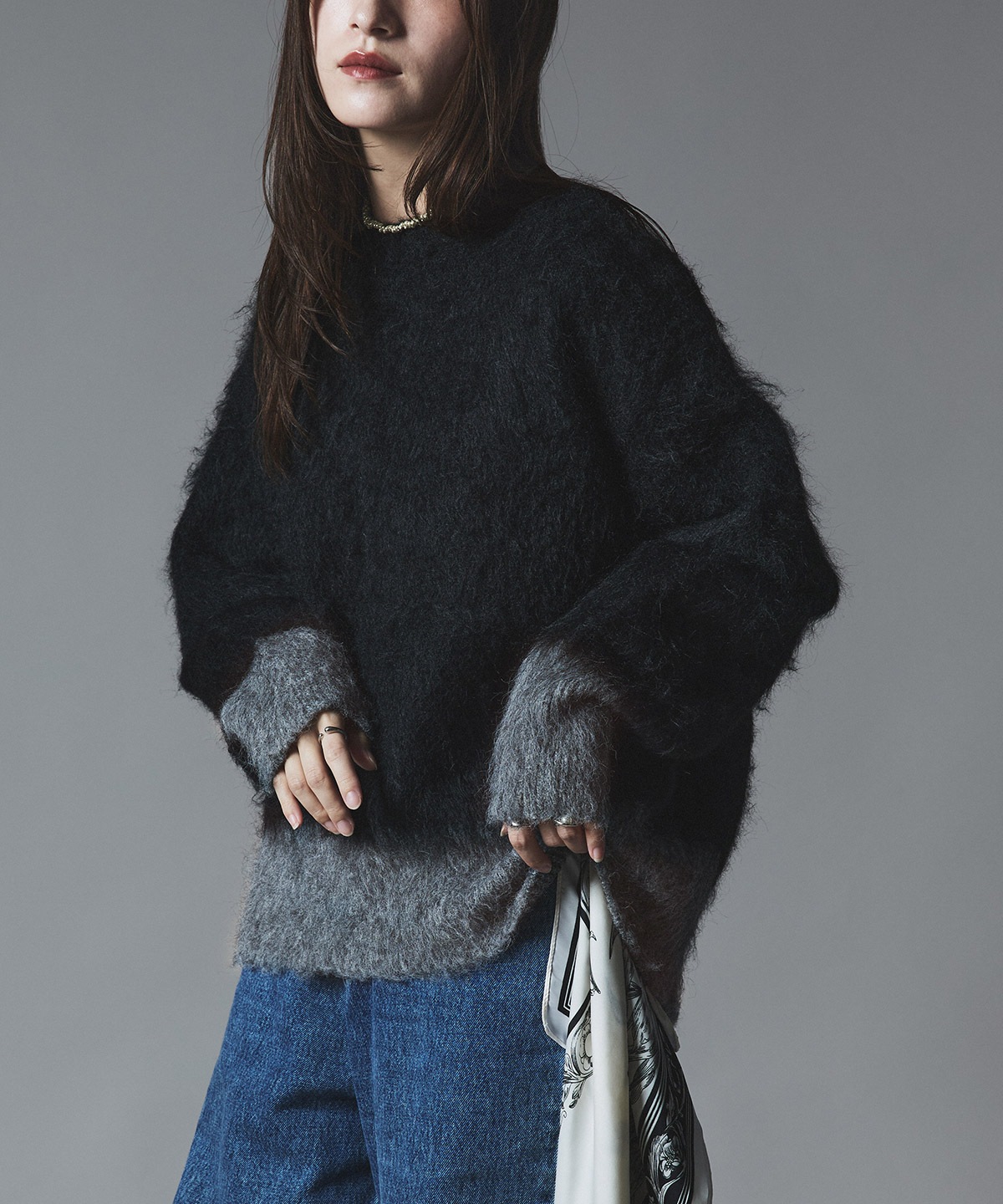 【予約販売】モヘアシャギー配色ニットトップス 全4色