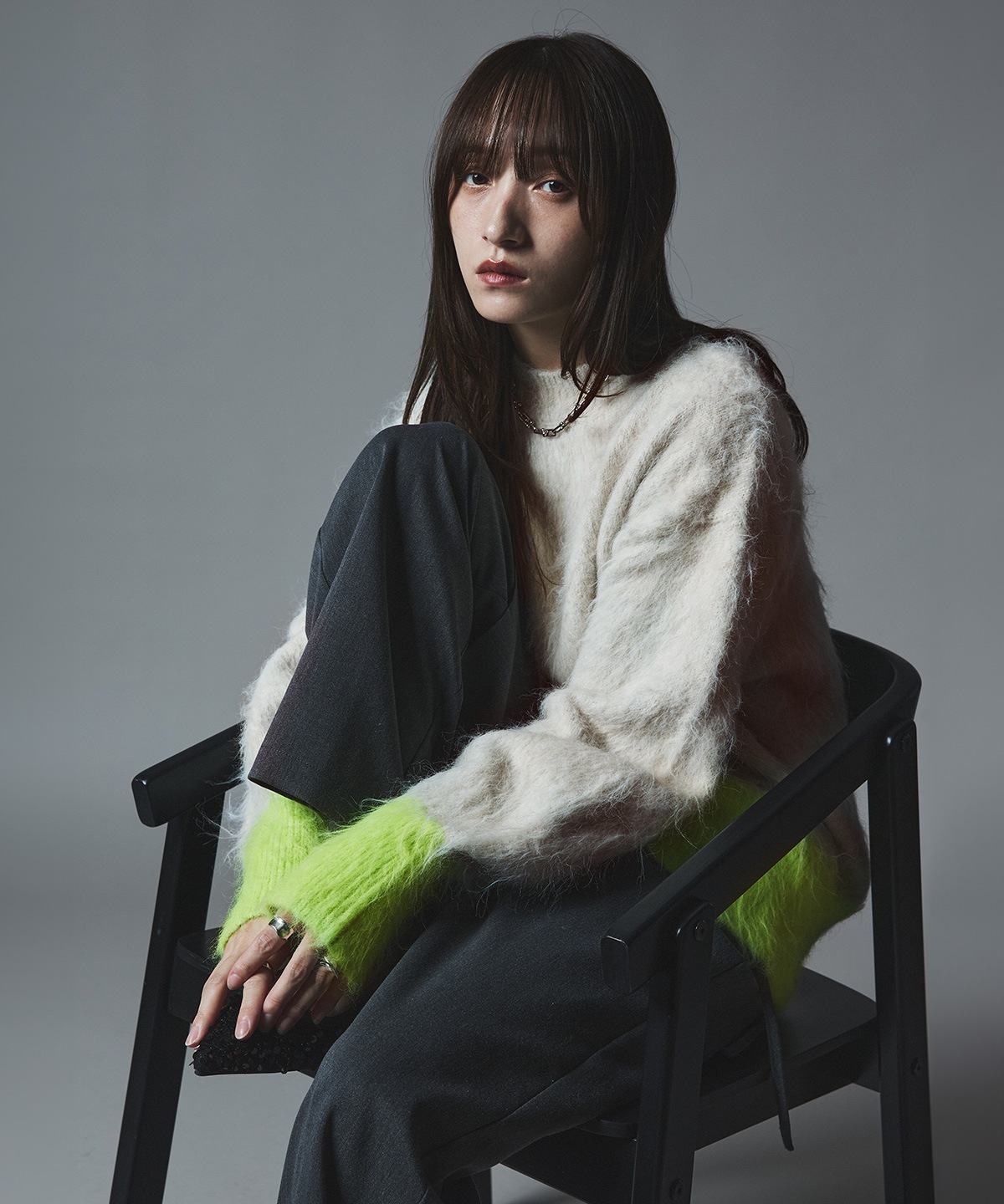 【予約販売】モヘアシャギー配色ニットトップス 全4色