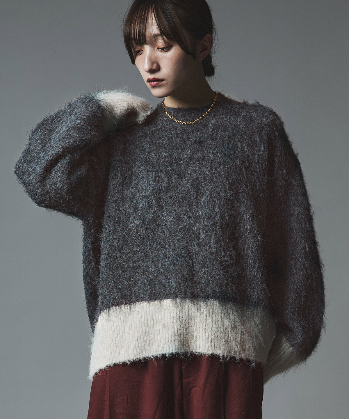 【予約販売】モヘアシャギー配色ニットトップス 全4色