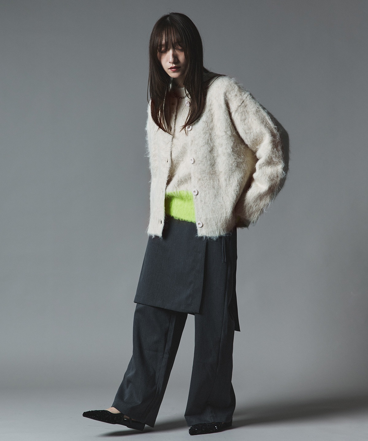 【予約販売】モヘアシャギー配色ニットトップス 全4色