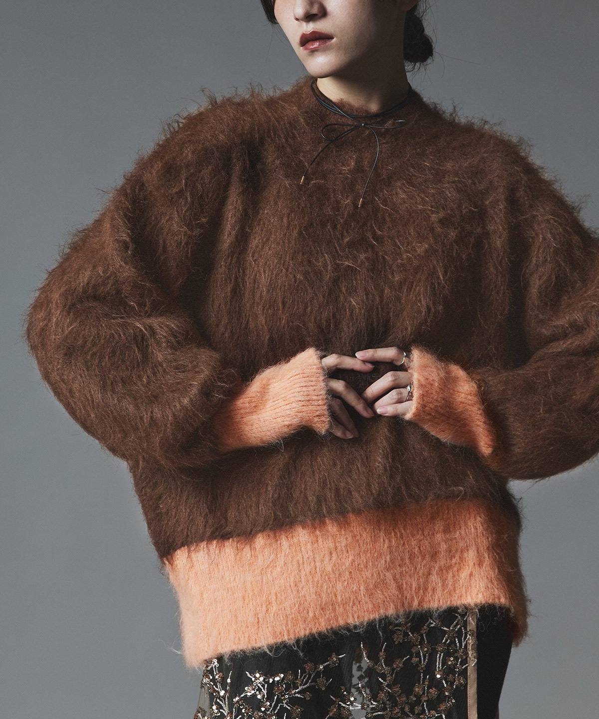 【予約販売】モヘアシャギー配色ニットトップス 全4色