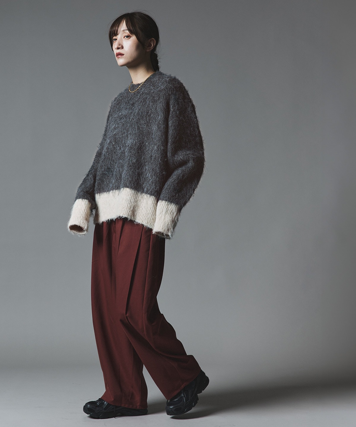【予約販売】モヘアシャギー配色ニットトップス 全4色