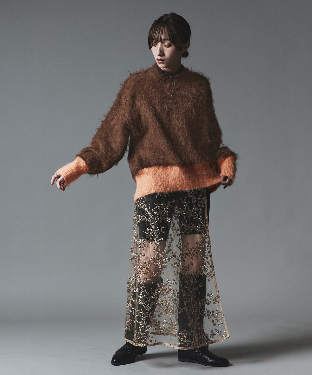 【予約販売】モヘアシャギー配色ニットトップス 全4色