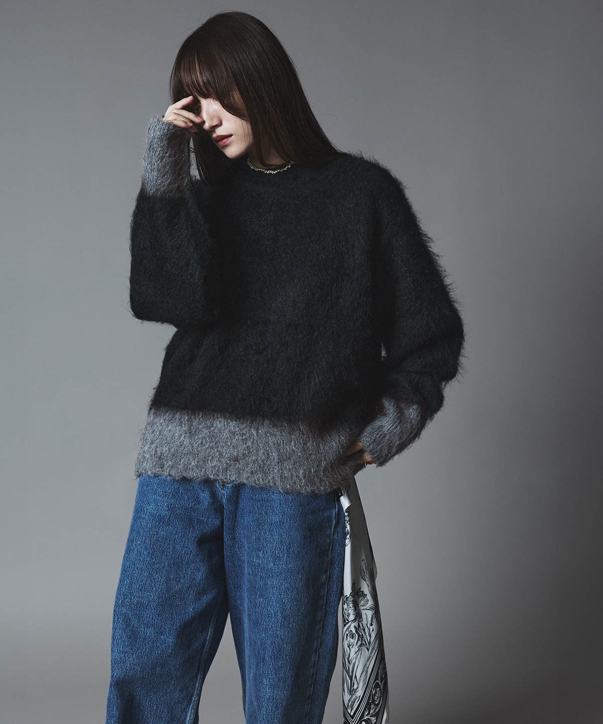 【予約販売】モヘアシャギー配色ニットトップス 全4色