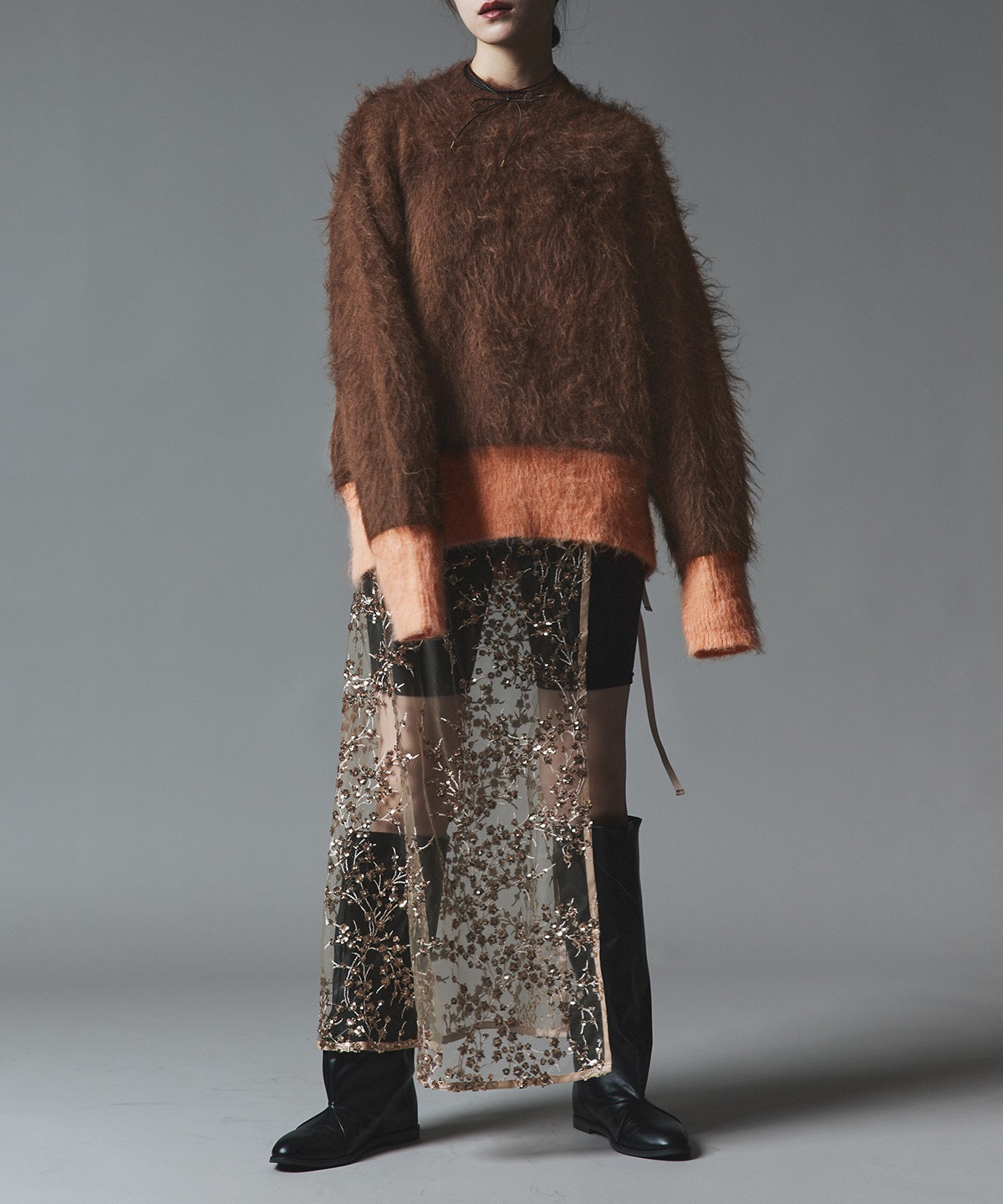 【予約販売】モヘアシャギー配色ニットトップス 全4色